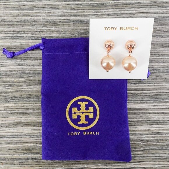 Tory Burch Crystal Pearl Drop Earrings Pink/Rose Gold OS - Picture 6 of 14